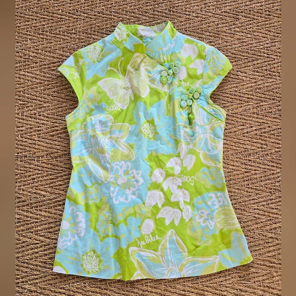 Lilly Pulitzer Vibrant Green and Blue Floral Blouse